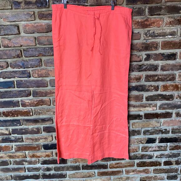 French Connection Coral Red/Orange Linen Wide Leg Drawstring Pants Women Size 10 - Picture 1 of 6